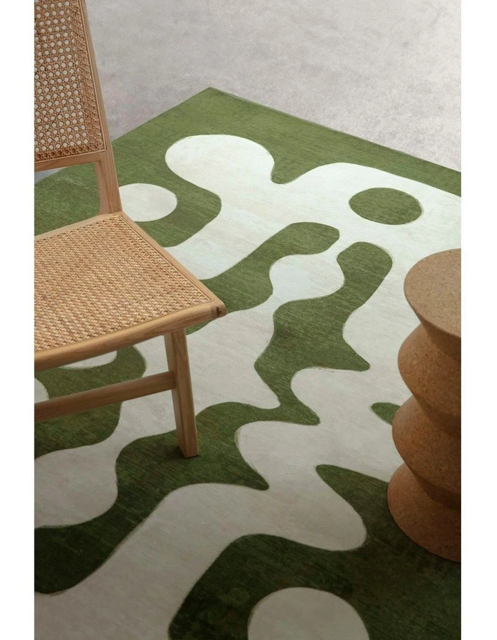 LOOPSIE MALAGA OLIVE AND IVORY ABSTRACT WASHABLE RUG image 7