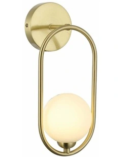 Aro Interior Round Opal Glass with Satin Gold Frame Wall Light