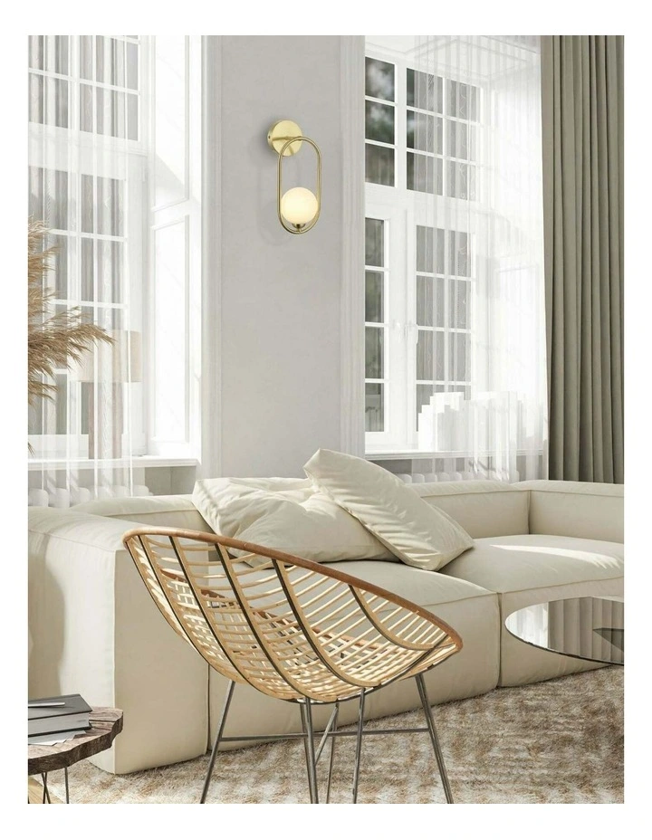 Aro Interior Round Opal Glass with Satin Gold Frame Wall Light image 2