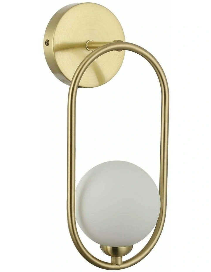 Aro Interior Round Opal Glass with Satin Gold Frame Wall Light image 4
