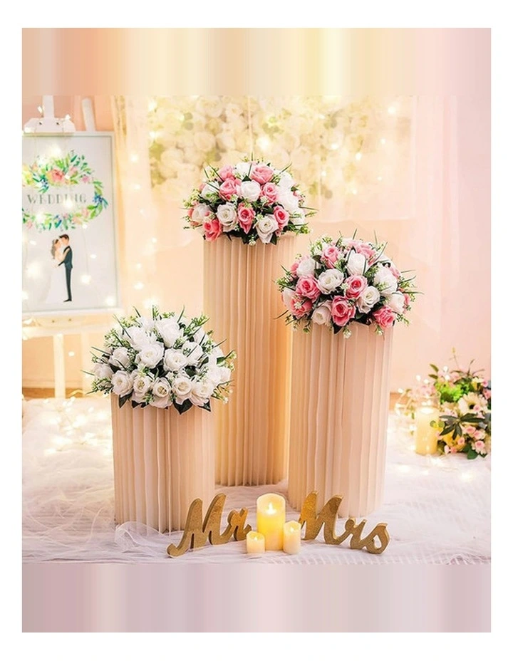Cardboard Display Stand Round Plinth Cylinder Pedestal Flower Cake Stand 3 PCS Set for Wedding image 2