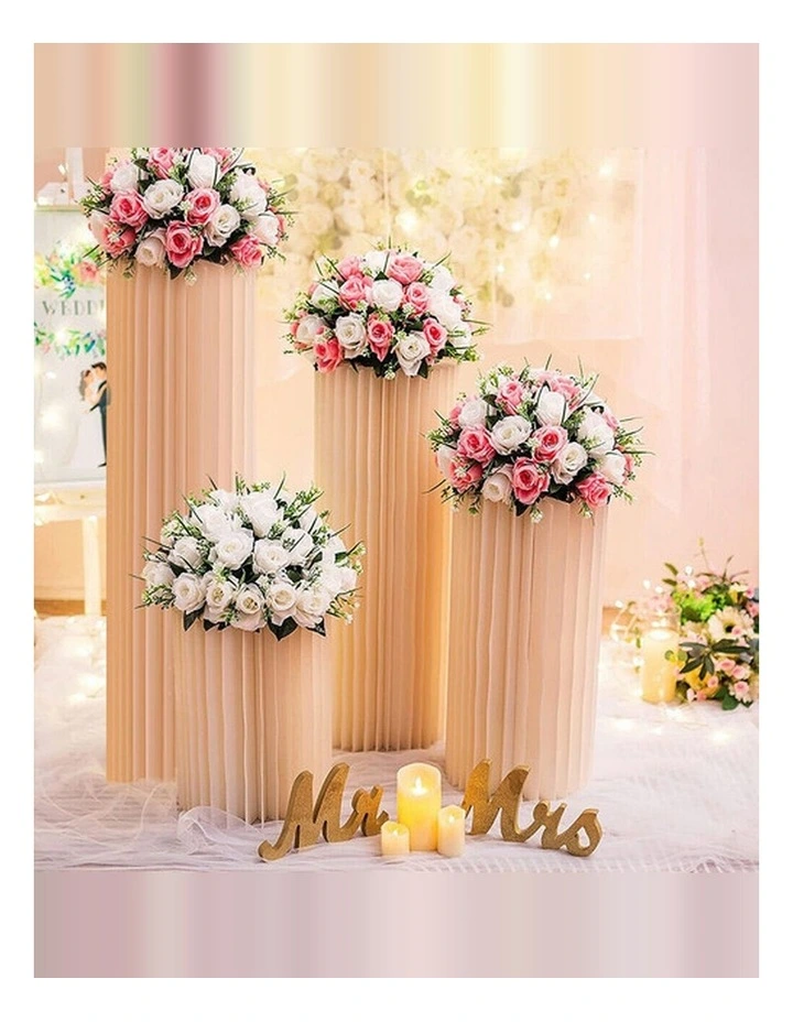 Cardboard Display Stand Round Plinth Cylinder Pedestal Flower Cake Stand 4 PCS Set for Wedding image 3