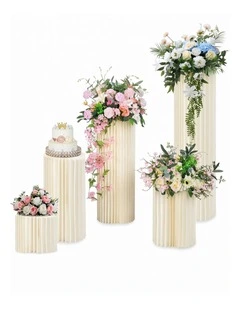 Cardboard Display Stand Round Plinth Cylinder Pedestal Flower Cake Stand 5 PCS Set for Wedding