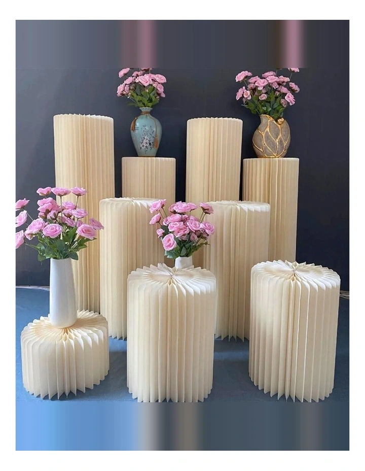 Cardboard Display Stand Round Plinth Cylinder Pedestal Flower Cake Stand 5 PCS Set for Wedding image 4