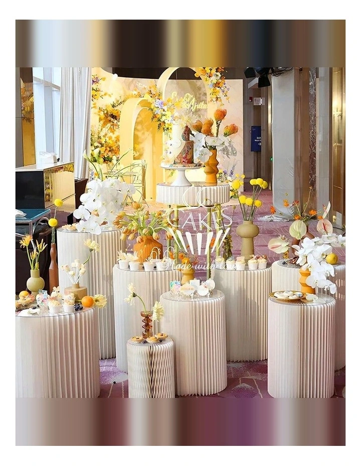 Cardboard Display Stand Round Plinth Cylinder Pedestal Flower Cake Stand 5 PCS Set for Wedding image 5