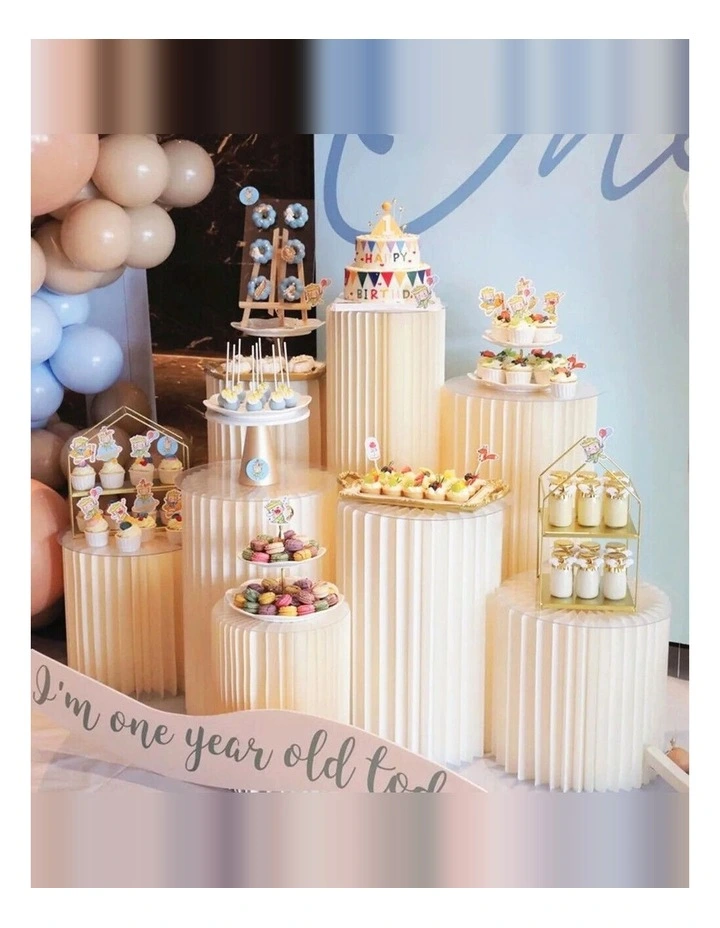 Cardboard Display Stand Round Plinth Cylinder Pedestal Flower Cake Stand 5 PCS Set for Wedding image 7