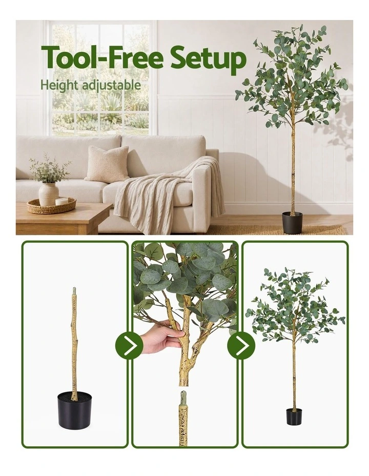 Artiss 150cm Artificial Eucalyptus Tree with Realistic Textured Leaves for Indoor Home Office Decor image 3