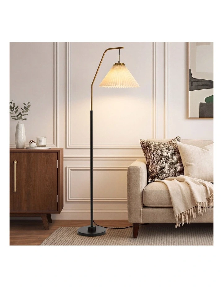 Oikiture Floor Lamp Standing Lamp Arc Metal Frame Plastic Shade Black&Gold image 4