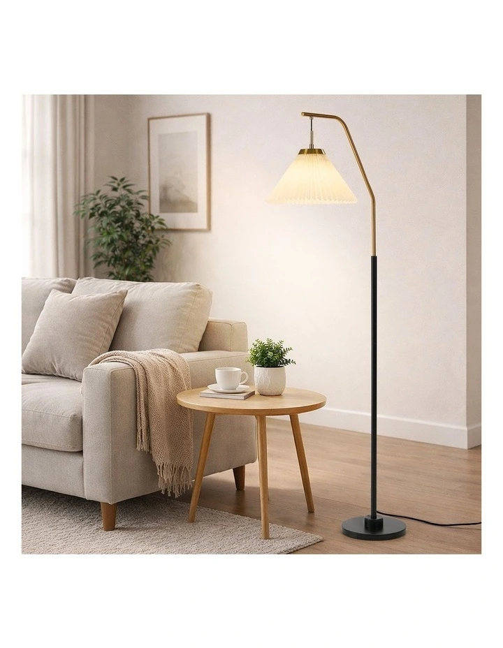 Oikiture Floor Lamp Standing Lamp Arc Metal Frame Plastic Shade Black&Gold image 5
