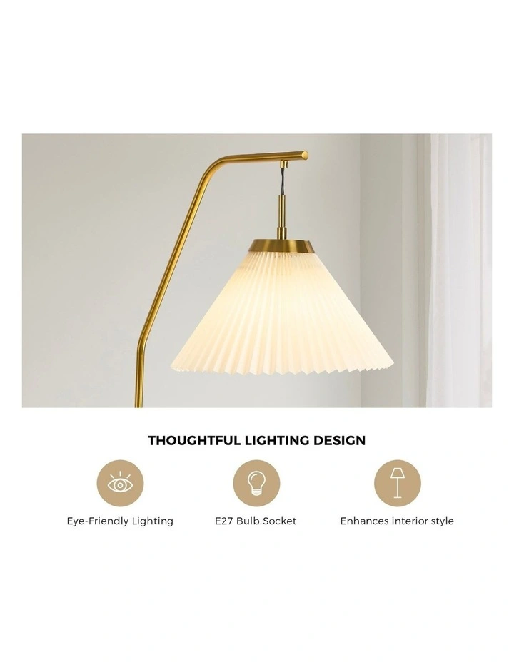 Oikiture Floor Lamp Standing Lamp Arc Metal Frame Plastic Shade Black&Gold image 7