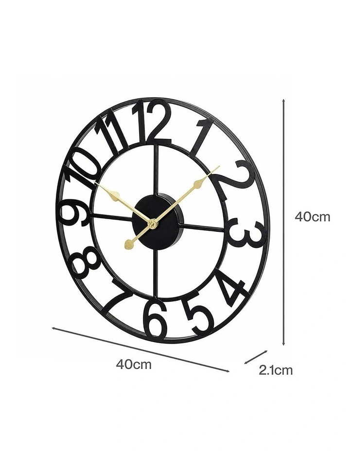 Yezi Wall Clock Silent Quartz 40cm Easy Read Dial for Bedroom Decor Black image 2