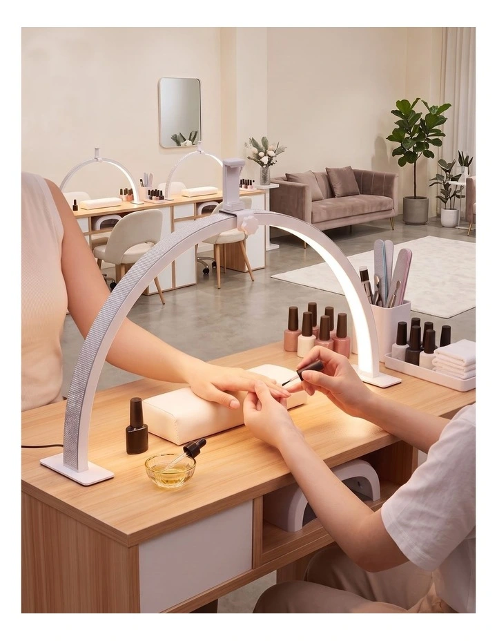 Emitto Nail Light Half Moon Desk Lamp Dimmable Salon Lash Phone Clip White image 6