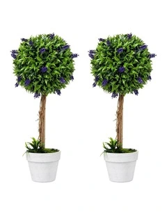 Lambu Artificial Plants Faux Lavender Topiary Set of 2 for Front Door Green