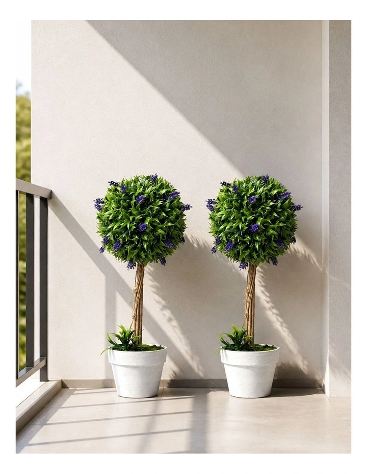 Lambu Artificial Plants Faux Lavender Topiary Set of 2 for Front Door Green image 7