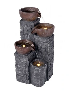 Levede Water Fountain Feature 4 Tier LED Resin Outdoor for Garden Patio Grey