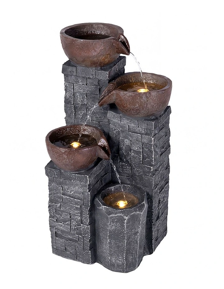 Levede Water Fountain Feature 4 Tier LED Resin Outdoor for Garden Patio Grey image 1