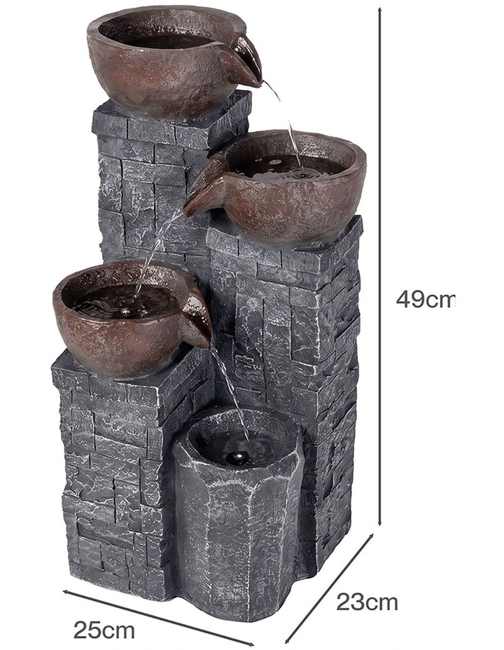 Levede Water Fountain Feature 4 Tier LED Resin Outdoor for Garden Patio Grey image 2