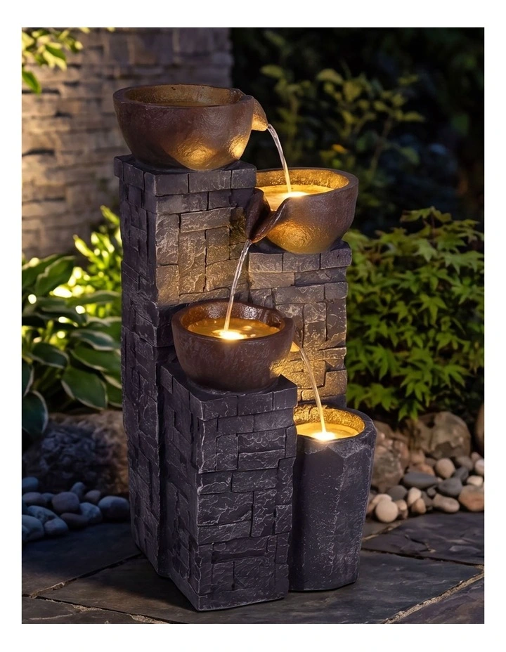Levede Water Fountain Feature 4 Tier LED Resin Outdoor for Garden Patio Grey image 6