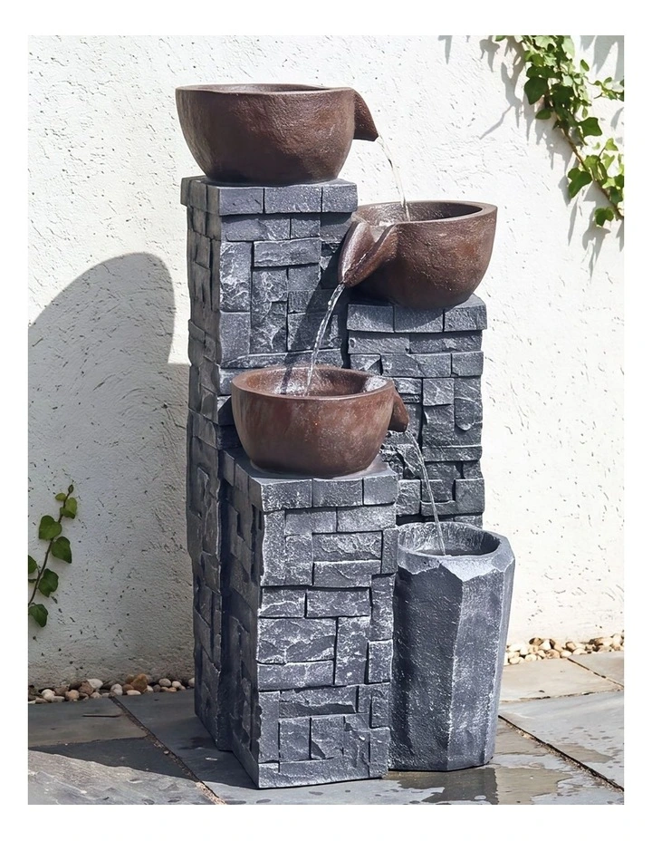 Levede Water Fountain Feature 4 Tier LED Resin Outdoor for Garden Patio Grey image 7