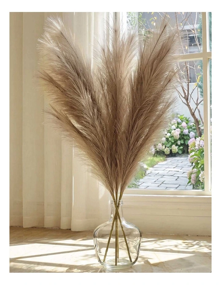 Santaco Pampas Grass Artificial 3Pcs 116cm Fluffy Faux Silk for Vase Brown image 6
