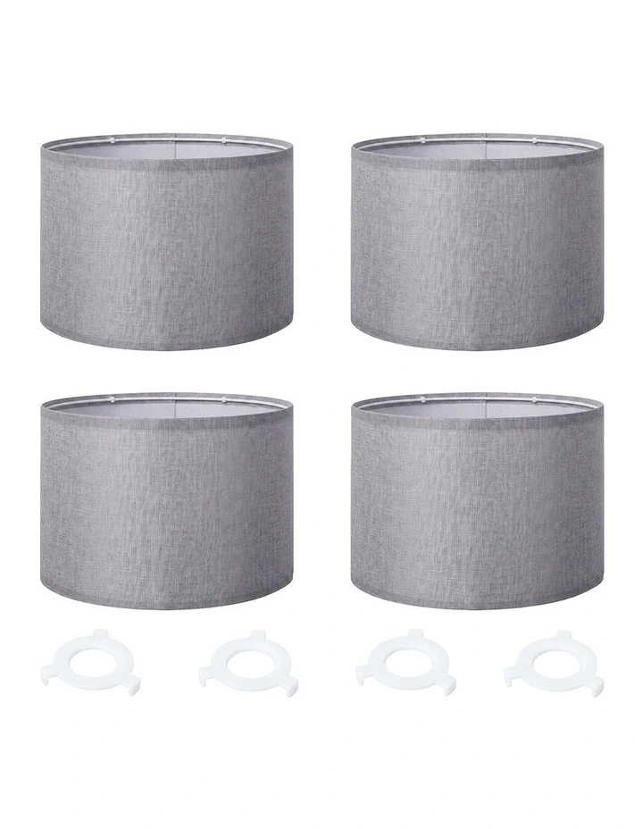 Emitto Lamp Shade 4pc Linen Drum E26 E27 with E14 Rings for Home Decor Grey image 1