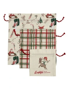 Santa's Workshop Gift Bag Set 38x40cm, 28x30cm & 20x20cm Beige