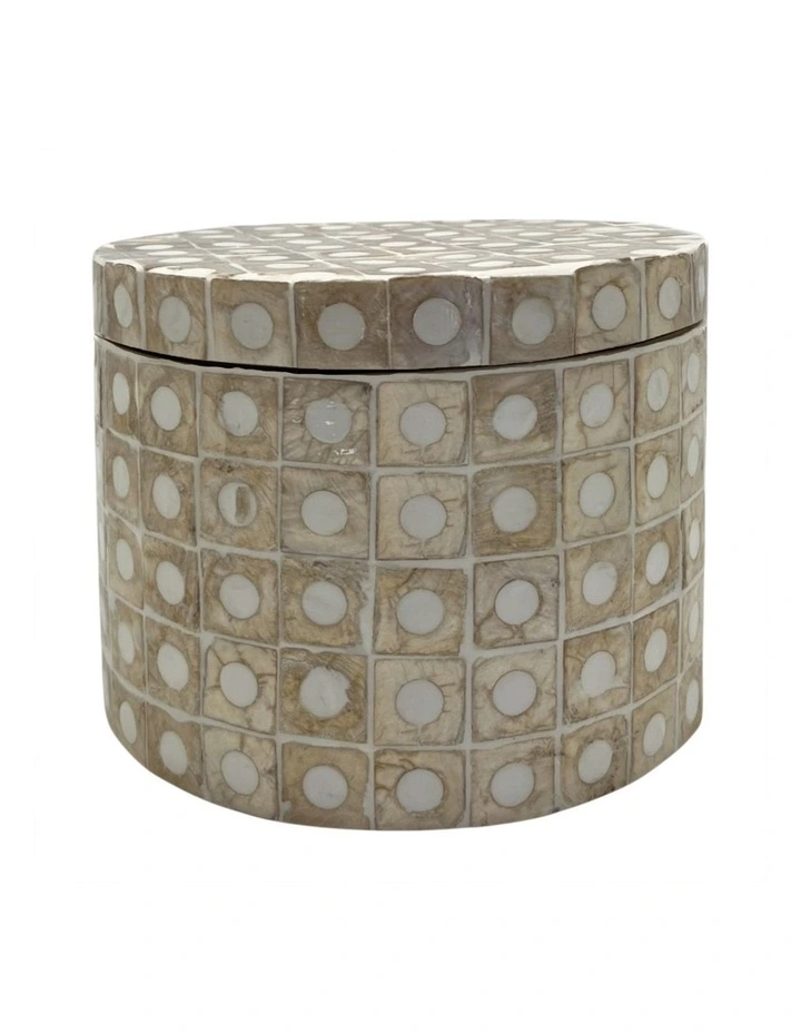 Elodie Pearl Small Circular Box 14x14x12cm Natural image 1
