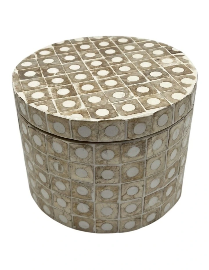 Elodie Pearl Small Circular Box 14x14x12cm Natural image 2