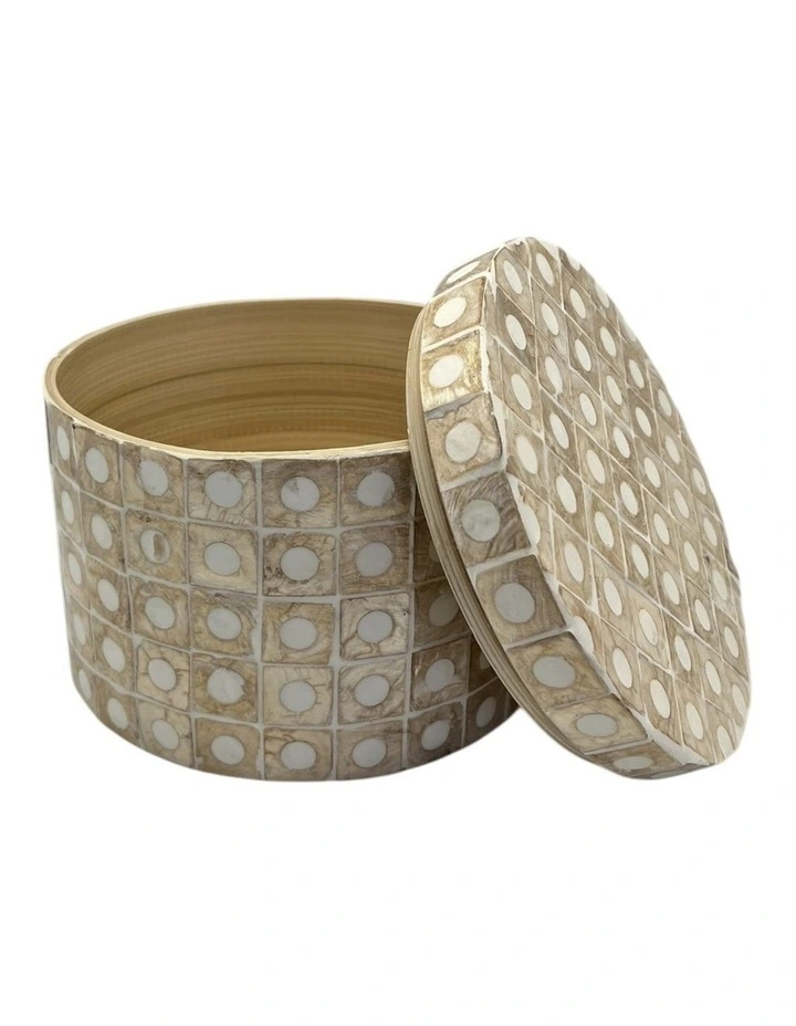 Elodie Pearl Small Circular Box 14x14x12cm Natural image 3