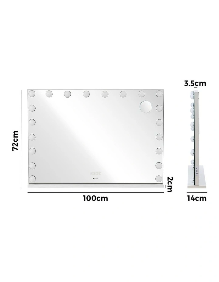 Oikiture 100x72cm Bluetooth Hollywood Makeup Mirror 20 Bulbs 2 USD Port image 3