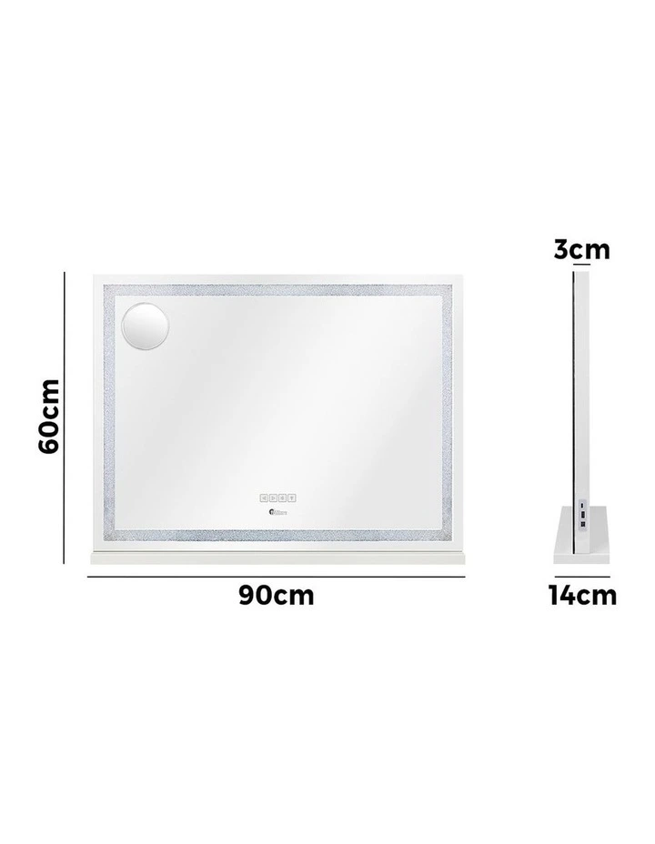 Oikiture 90x60cm Crystal LED Hollywood Makeup Mirror with Bluetooth 2 USD Port image 3