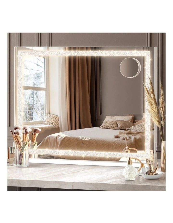 Oikiture 90x60cm Crystal LED Hollywood Makeup Mirror with Bluetooth 2 USD Port image 4