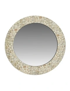 Elodie Pearl Round Mirror 75x75x1.5cm Natural