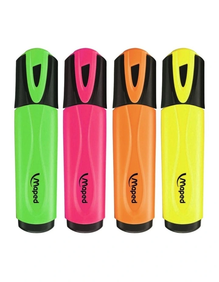 4pc Fluo Neon Highlighter 1-4mm Chisel Nib Inkjet Safe Marker Assorted image 1