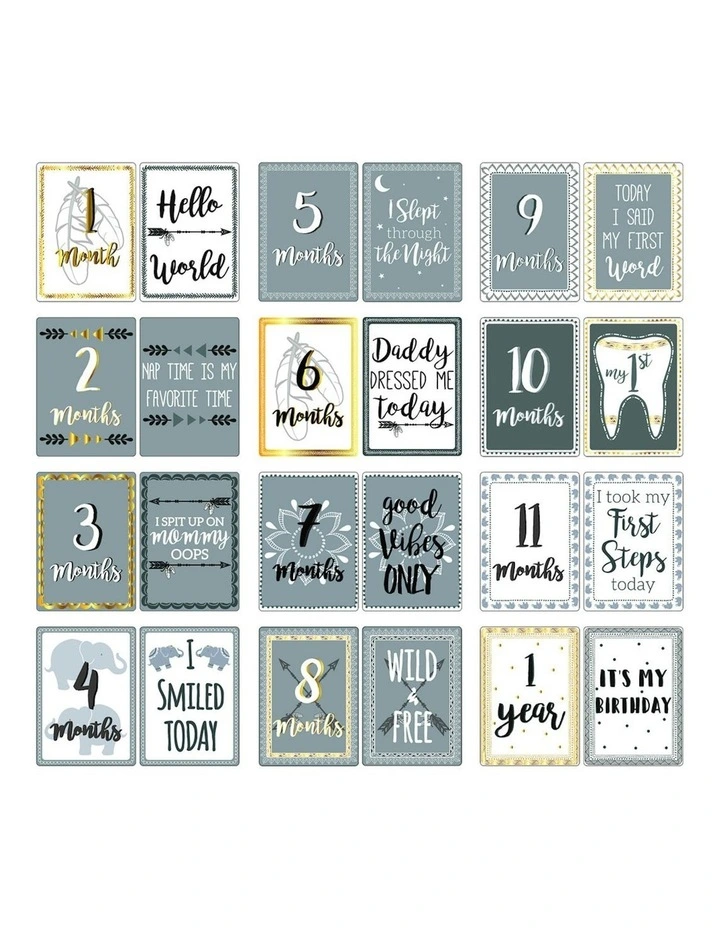 12pc The Peanutshell Boho Reversible Baby Milestone Card 18cm Cardboard Props image 1