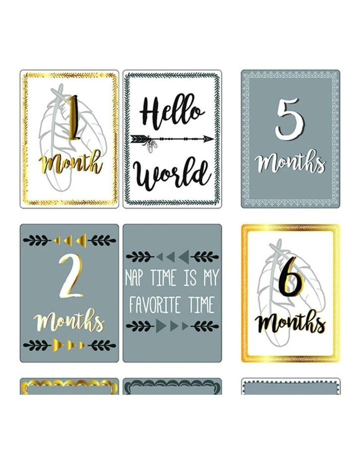 12pc The Peanutshell Boho Reversible Baby Milestone Card 18cm Cardboard Props image 2