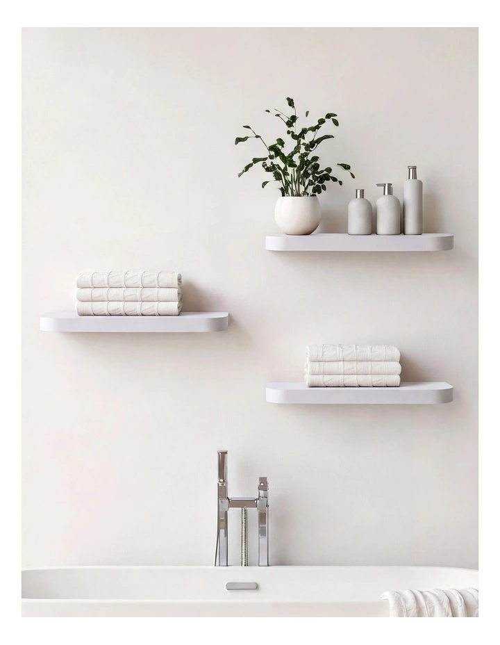 Takara Seiso Curved Corner Floating Wall Shelves Display Rack (Set of 3) in White image 1