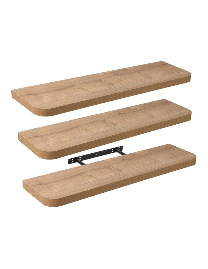 Takara Seiso Curved Corner Floating Wall Shelves Display Rack (Set of 3) in Honey Oak image 2