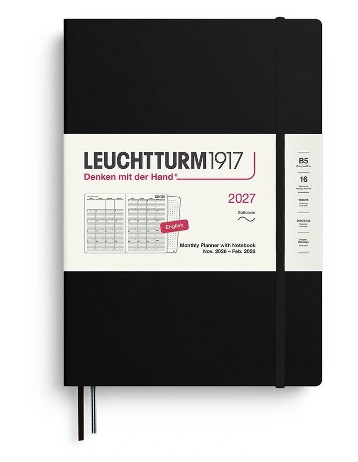 Monthly Planner & Notebook Composition (B5) 2027, 16 Months, Softcover, Black image 1