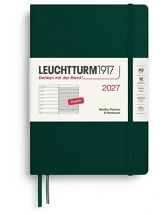 Weekly Planner & Notebook Medium (A5) 2027, Ruled, Forest Green