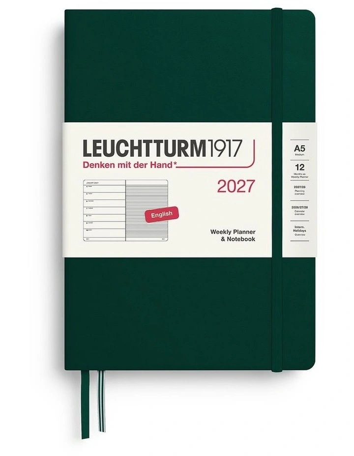 Weekly Planner & Notebook Medium (A5) 2027, Ruled, Forest Green image 1
