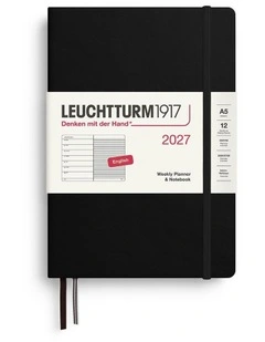 Weekly Planner & Notebook Medium (A5) 2027, Ruled, Black