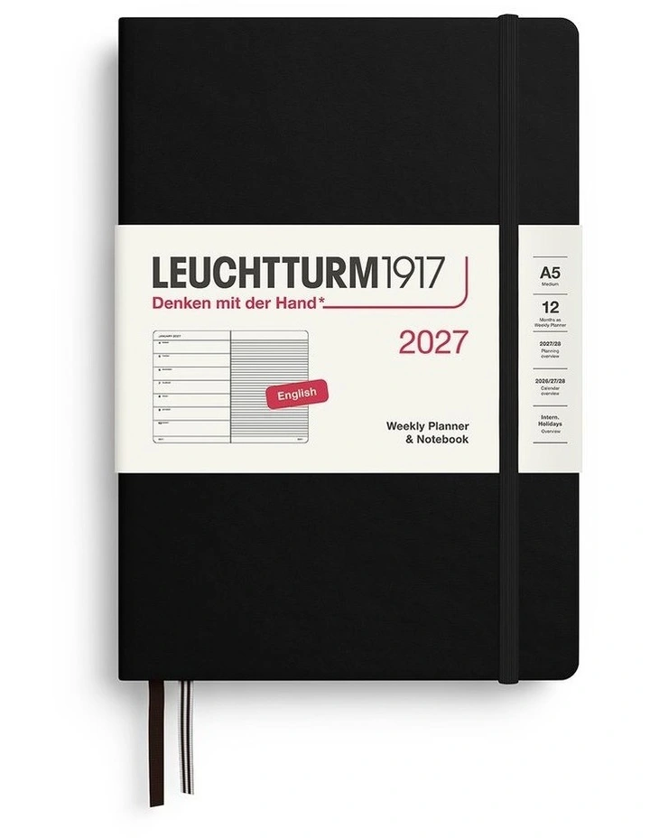 Weekly Planner & Notebook Medium (A5) 2027, Ruled, Black image 1