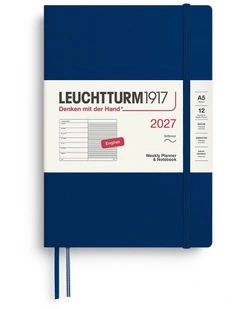 Weekly Planner & Notebook Medium (A5) 2027, Softcover, Ruled, Navy
