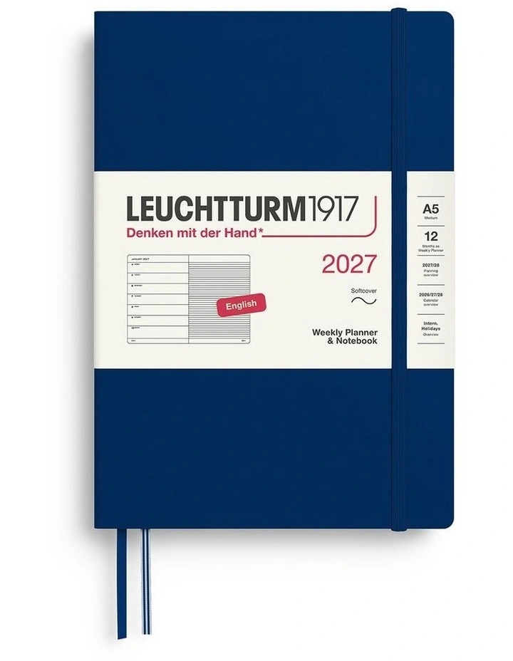 Weekly Planner & Notebook Medium (A5) 2027, Softcover, Ruled, Navy image 1