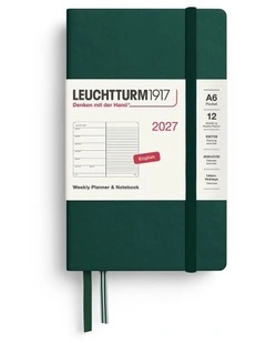 Weekly Planner & Notebook Pocket (A6) 2027, Ruled, Forest Green