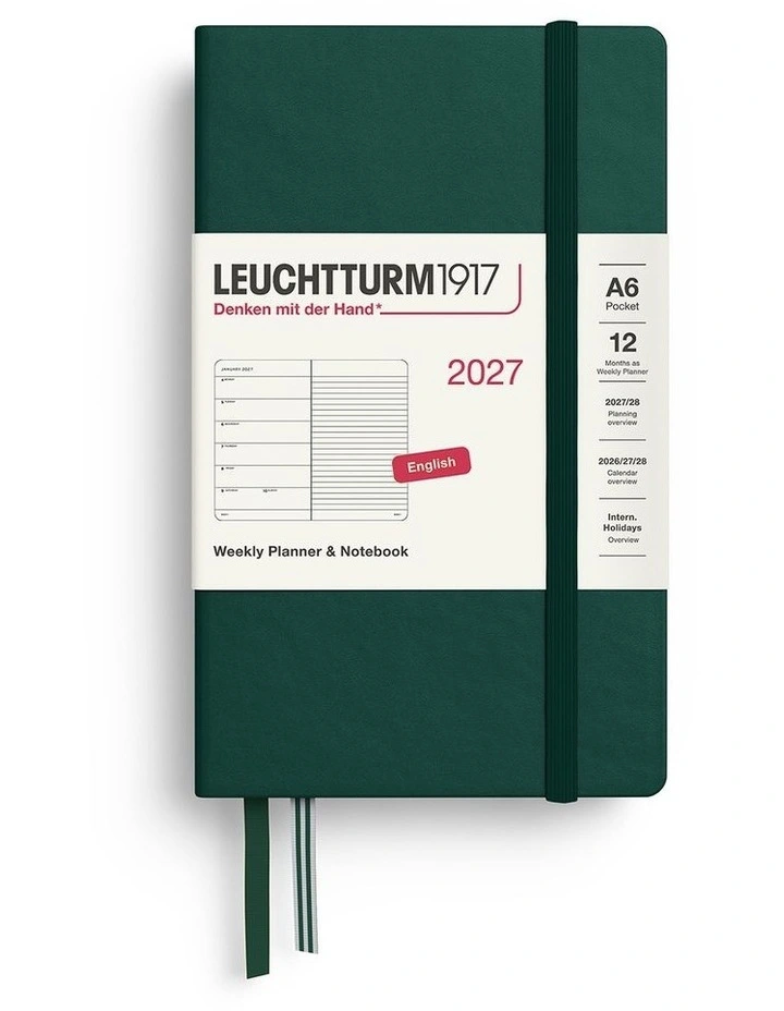 Weekly Planner & Notebook Pocket (A6) 2027, Ruled, Forest Green image 1