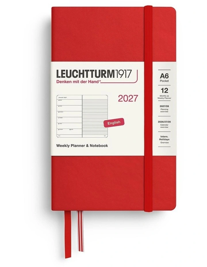 Weekly Planner & Notebook Pocket (A6) 2027, Ruled, Cherry image 1