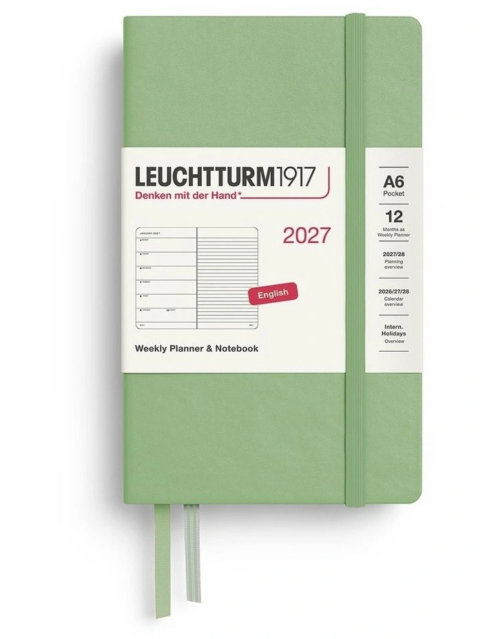 Weekly Planner & Notebook Pocket (A6) 2027, Ruled, Sage image 1