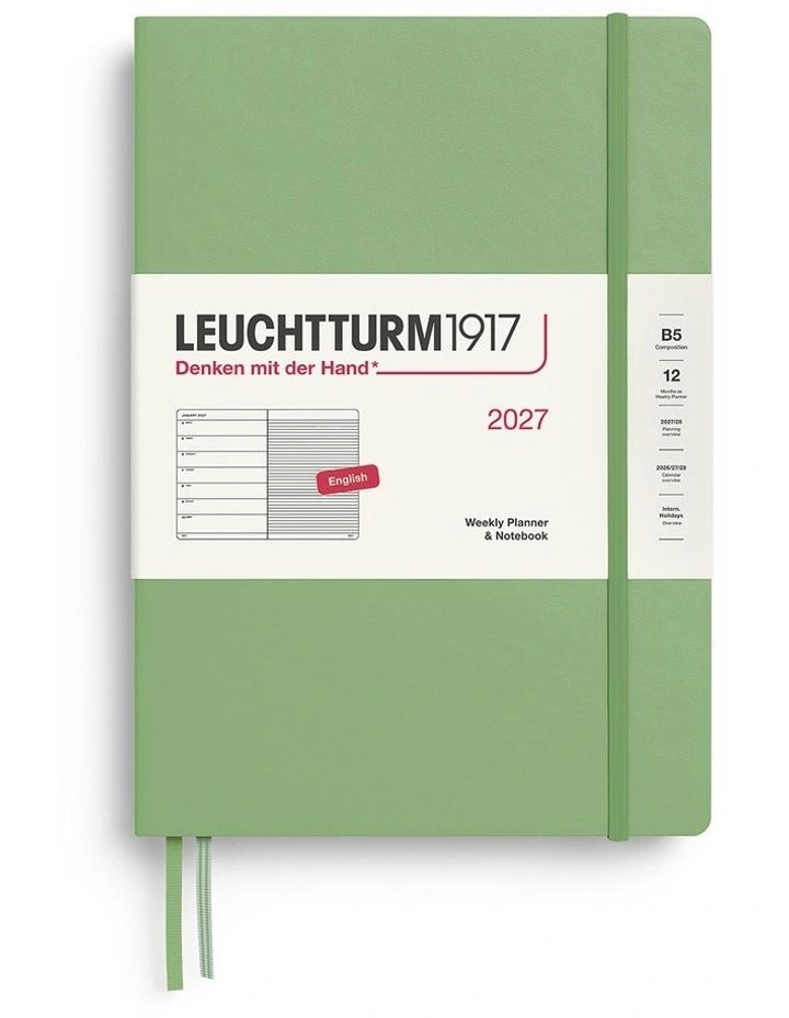 Weekly Planner & Notebook Composition (B5) 2027, Ruled, Sage image 1